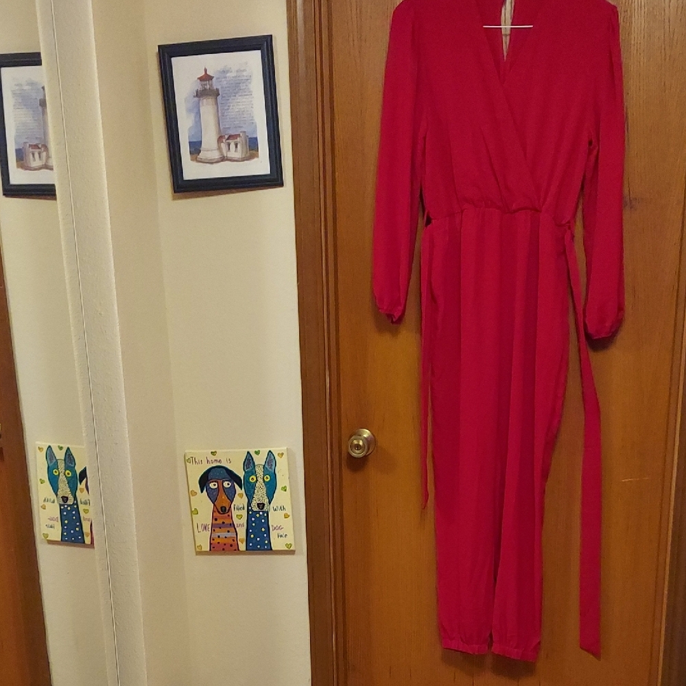 Pretty Garden  Red Wrap Jumpsuit